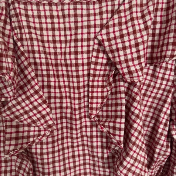 J. Crew Flannel Square Neck Ruffle Top NWT Size M Long Sleeve Plaid Brick Red - Picture 5 of 5